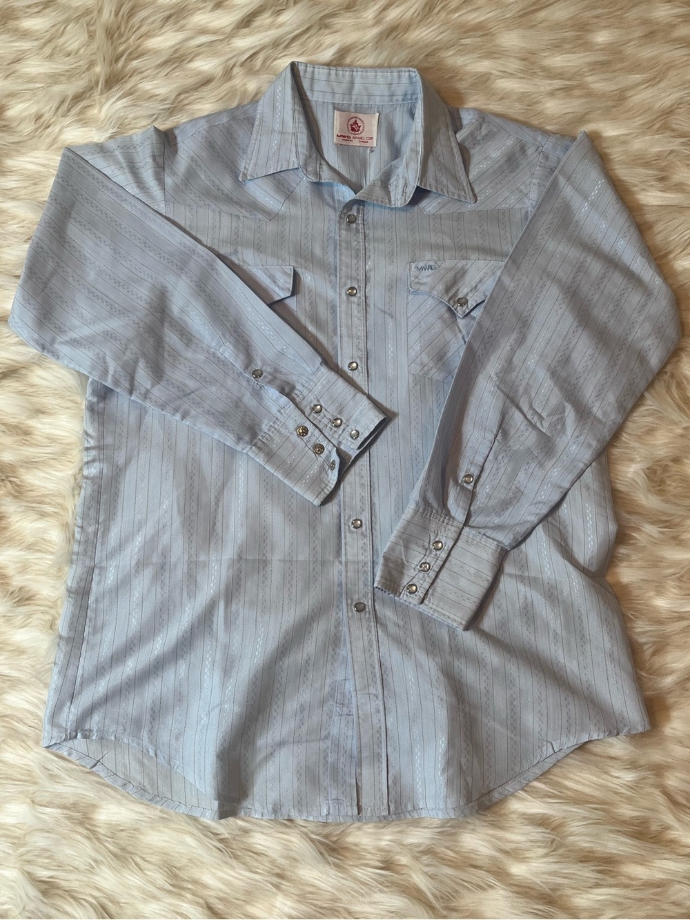 Vintage MWG Pearl Snap Shirt Men's M Blue Striped